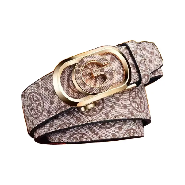 AUGTARLION Automatic Buckle Elegant Monogram Letter Cow Leather Leather Belts Men's Gold/Silver 3.5cm-3