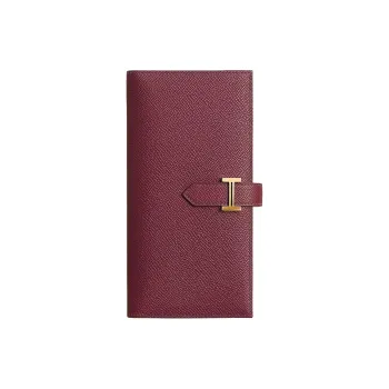 HERMES Bearn Epsom Calfskin Wallet Women's Red & Orange