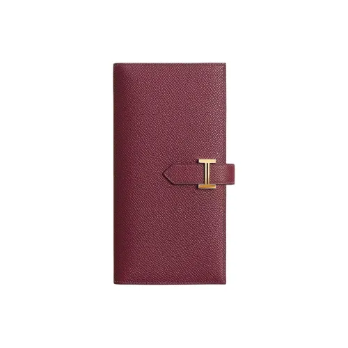 HERMES Bearn Epsom Calfskin Wallet Women's Red & Orange