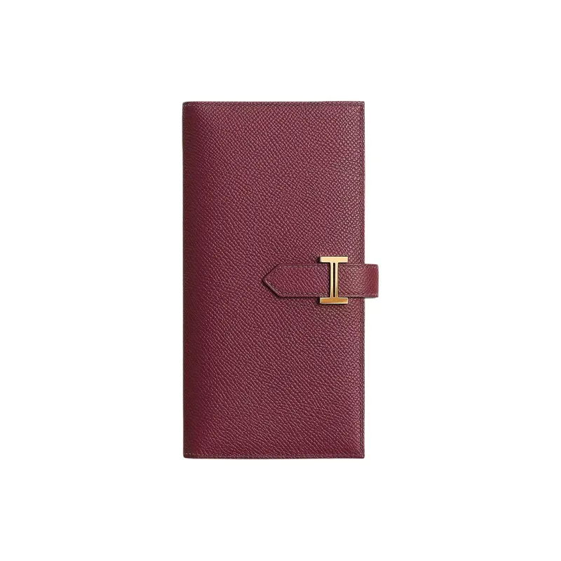 HERMES Bearn Epsom Calfskin Wallet Women's Red & Orange-0