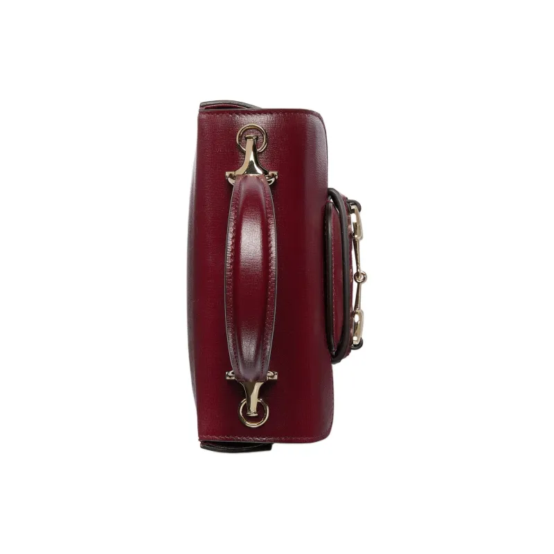 GUCCI Horsebit 1955 Leather Shoulder Bag Crossbody Bag Handbag Mini Women's Burgundy-5