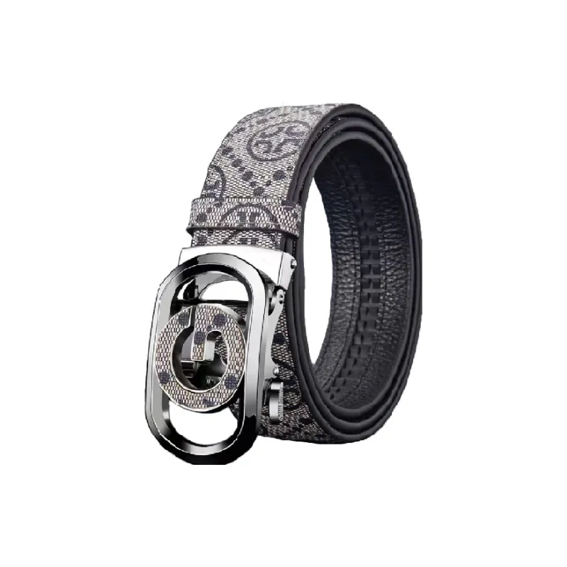 AUGTARLION Automatic Buckle Elegant Monogram Letter Cow Leather Leather Belts Men's Gold/Silver 3.5cm-0