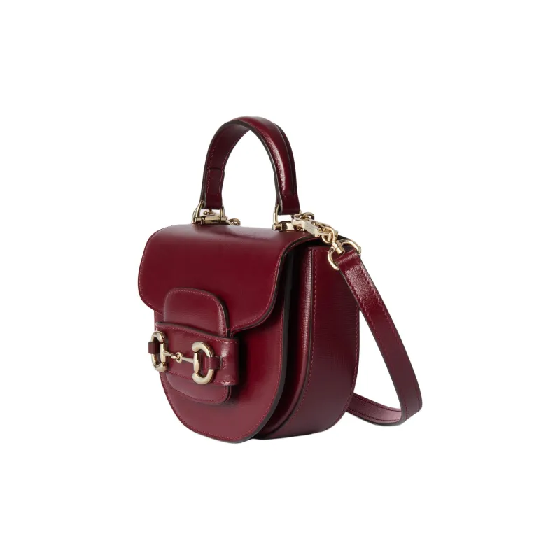 GUCCI Horsebit 1955 Leather Shoulder Bag Crossbody Bag Handbag Mini Women's Burgundy-1