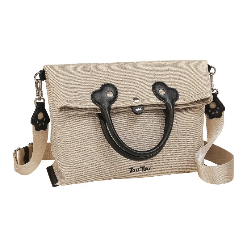 TOUTOU PU Canvas Bag, Crossbody Bag Large Size Women's Warm Apricot-1