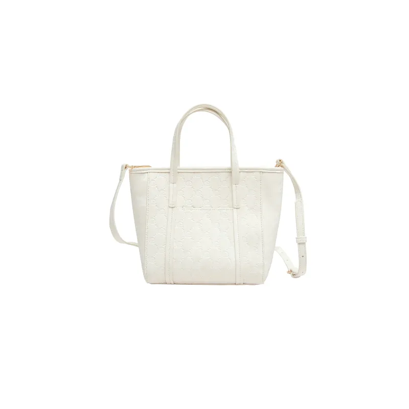 MQ Artificial Leather Tote Bag Crossbody Bag One Shoulder Handbag Women's Milk White/Dark Blue-3