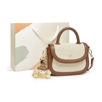 15 MINS Fabric Saddle Bag Handbag Crossbody Bag Shoulder Bag Small Size Women's Ecru &/Coffee