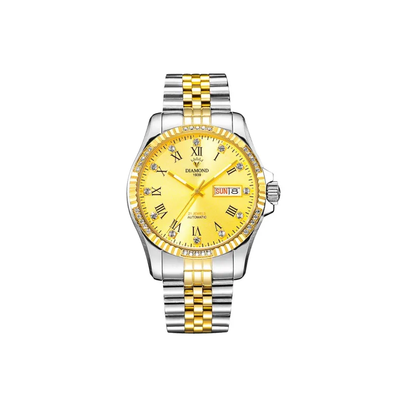 Diamond Automatic Mechanical Movement Watch Men's Watches Gold Dial-0