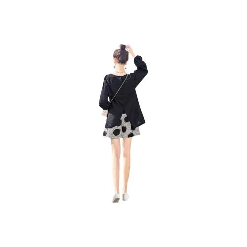 Cypress House Casual Suit Women's Black With Beige Gray Base Polka Dot