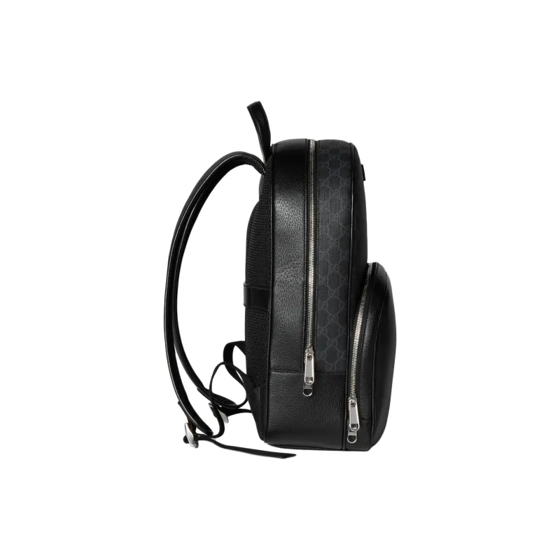 GUCCI Canvas With Leather Trim Backpack Medium Size Men's Black-2