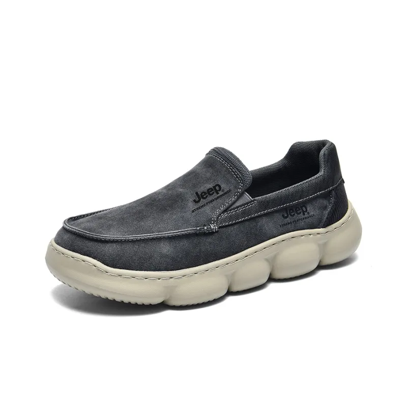 Jeep Outdoor Slip-on Casual Anti-Slip And Wear-Resistant Breathable Cushioning Low-Top Canvas Shoes Men's Beige-1