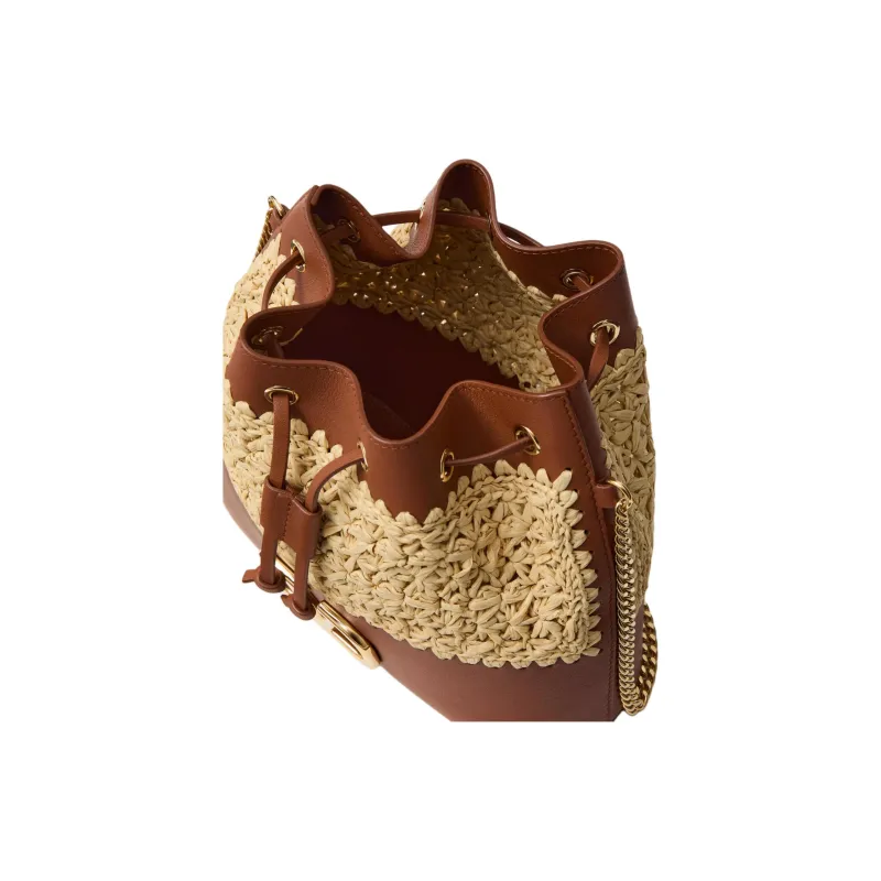 Valentino Raffia With Leather Bucket Bags Shoulder Bag Crossbody Bag Mini Women's Natural & Brown-5