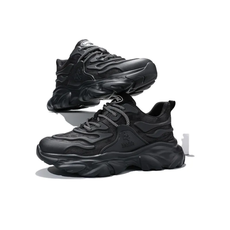 FAIRWHALE Low Top Chunky Sneakers Men's Pure Black-3