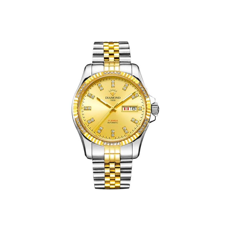 Diamond Automatic Mechanical Movement Watch Men's Watches Gold Dial-8