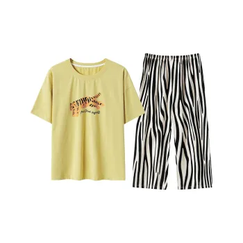 Close-fitting Areas Pajama Set Women's 87057 Mustard Green