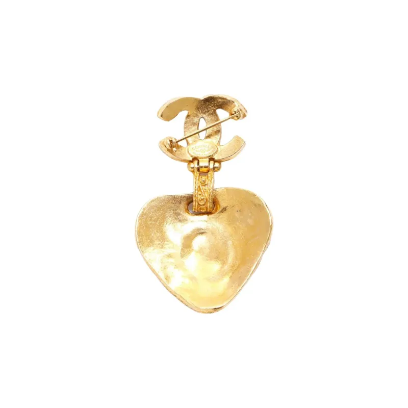 CHANEL 1994 Gripoix Gold plated Heart Brooch-2