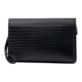 CMLZIUA Top Grain Cow Leather Clutch Unisex Black