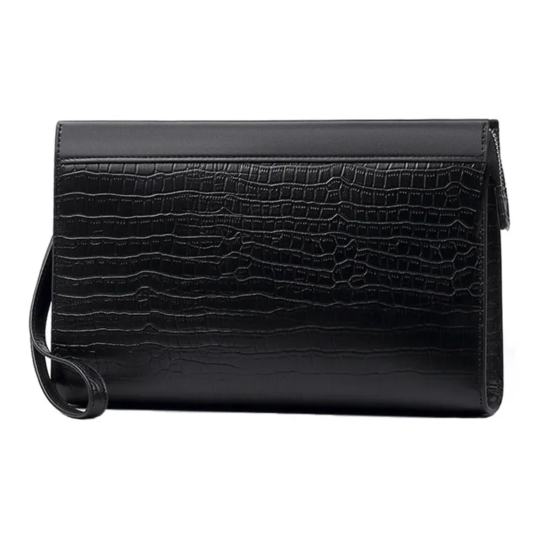 CMLZIUA Top Grain Cow Leather Clutch Unisex Black-0