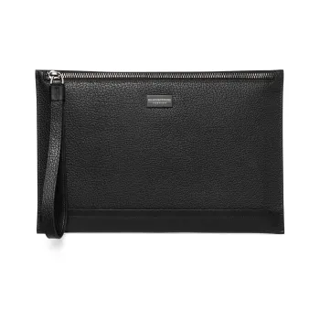 Sharkborough Cow Leather Clutch Medium Size Men's Black
