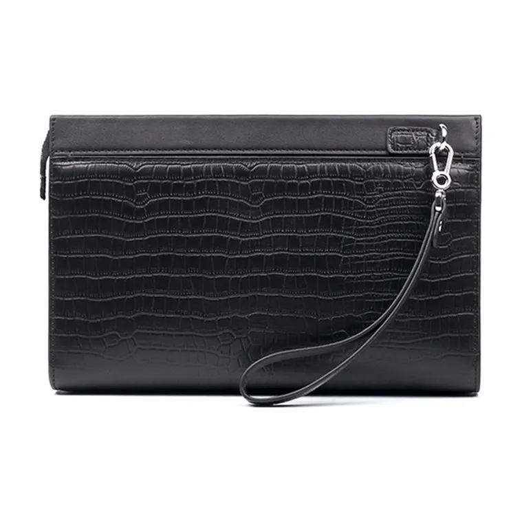 CMLZIUA Top Grain Cow Leather Clutch Unisex Black-3