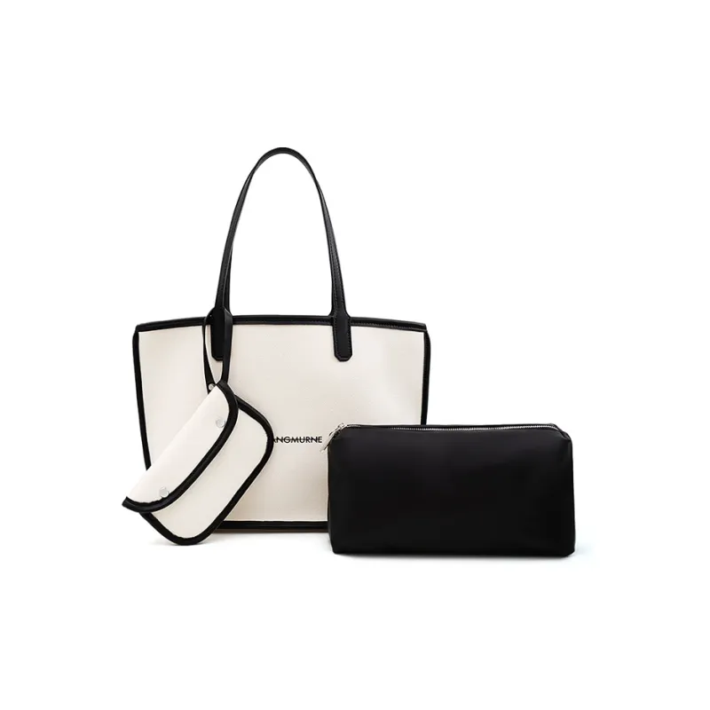 Vigno Canvas Canvas Bag Handbag Shoulder Bag Large Size Women's White & Black White & Apricot-1
