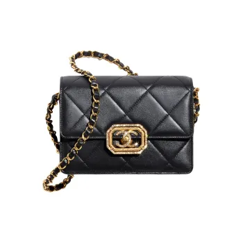 CHANEL Calfskin With Rhinestone Flap Bag, Crossbody Bag, Shoulder Bag Women's Black