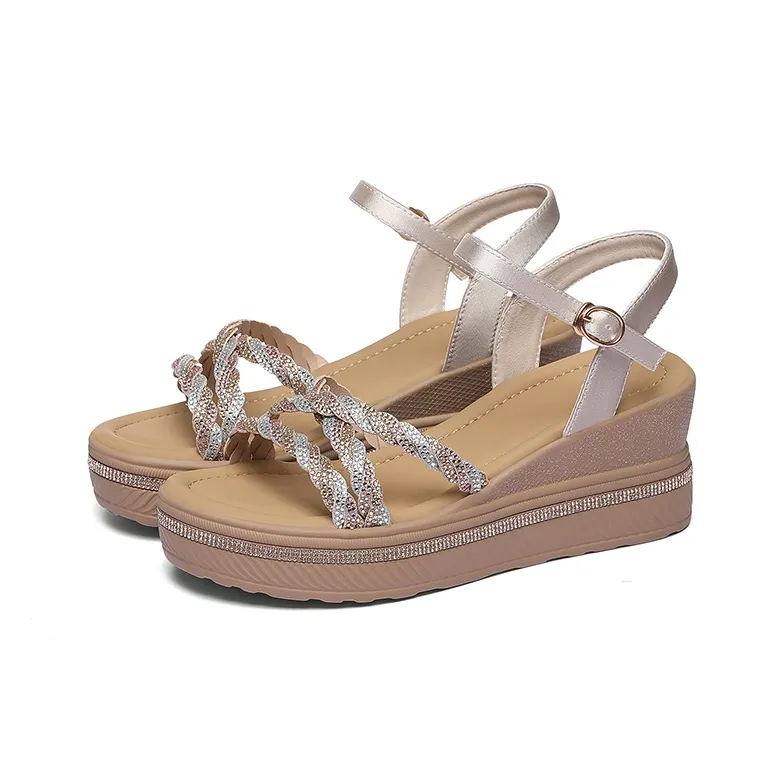 Golden Silk Rabbit Strap Sandals 6.5cm Women's-6