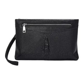 Old Man's Head Top Grain Cow Leather Wrist Bags Clutches Regular Men's Black