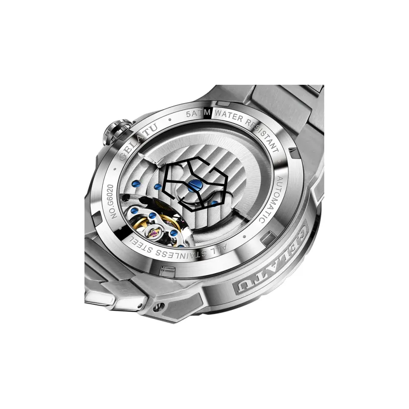 GELATU Mechanical Movement Stainless Steel Watchband Watch Men's Watches Black Dial-4