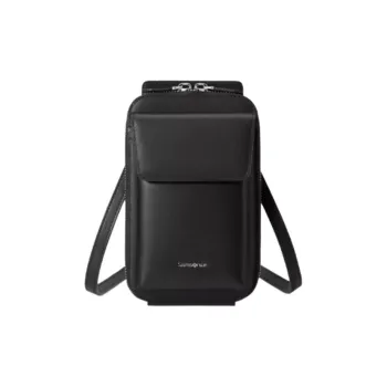 SAMSONITE Cow Leather One Shoulder Crossbody Cell Phone Pouch Men's Black