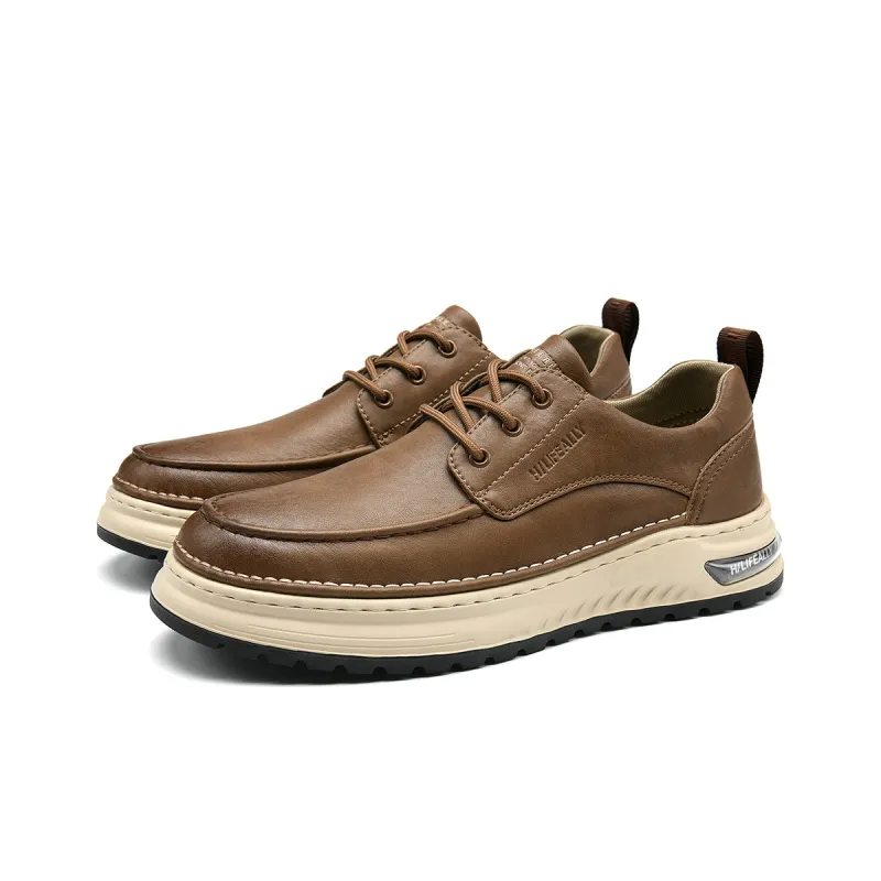 HLA Men's Shoes Vintage Wear-Resistant Versatile Work Boots Low-Top Platform Casual Leather Shoes-9