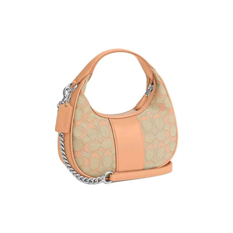 COACH Iconic Jacquard With Smooth Leather Handbag Shoulder Bag Crossbody Bag Mini Women's Silver & Faded Blush-1