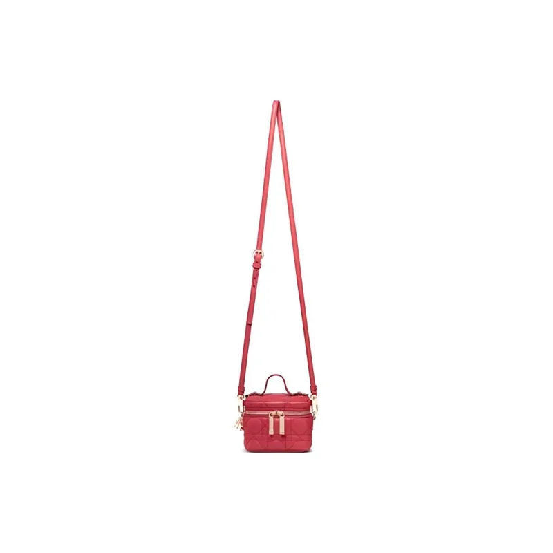 DIOR Lady Dior Lambskin Makeup Bag Women's Berry Pink-3