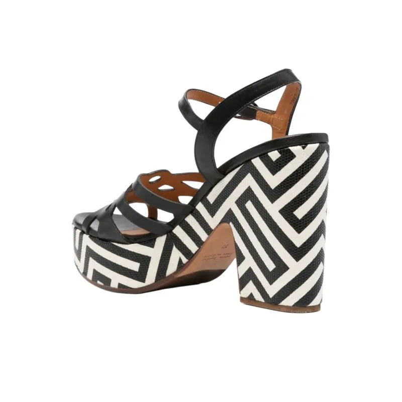 CHIE MIHARA Jelele Strap Sandals 11cm Women's Black White-3