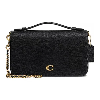 COACH Bea Cross-Stitch Leather One Shoulder Handbag Crossbody Bag Small Size Women's Black