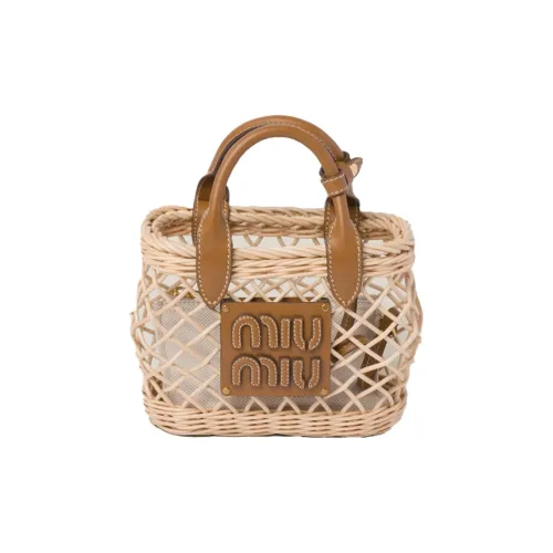 MIU MIU Leather Trim Shoulder Bag, Crossbody Bag, Handbag Women's Tan With Caramel