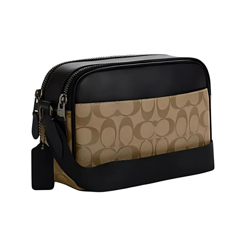 COACH Graham Artificial Leather With Cow Leather Camera Bag, Shoulder Bag, Crossbody Bag Men's Khaki & Multicolor-1