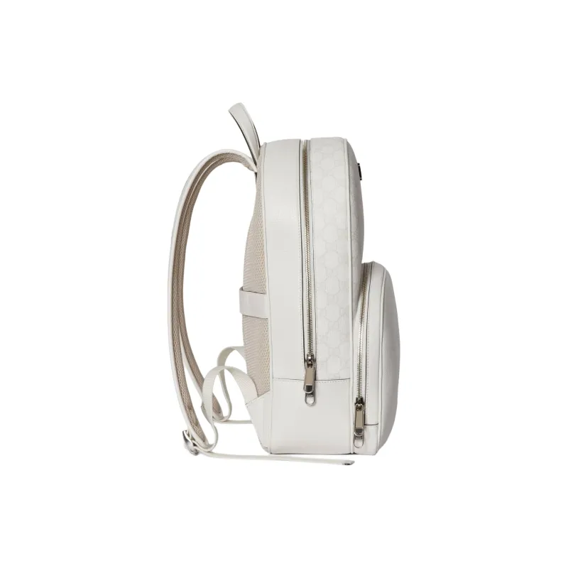 GUCCI Canvas With Leather Trim Backpack Medium Size Men's White-3