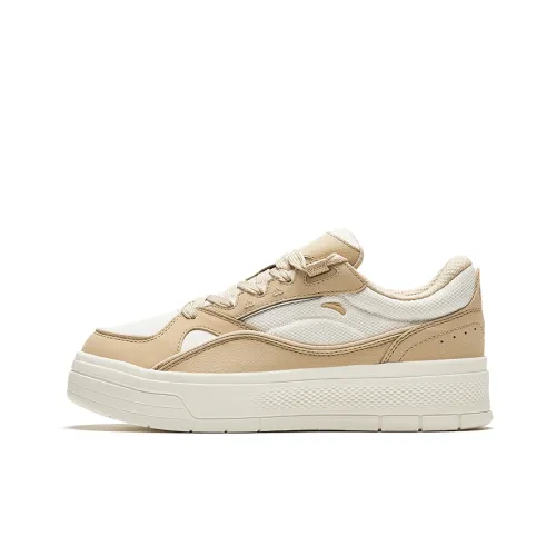 ANTA Skateboard Shoes Women's Low-Top Ivory White/Natural Wood Color