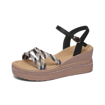 Golden Silk Rabbit Strap Sandals 6.5cm Women's