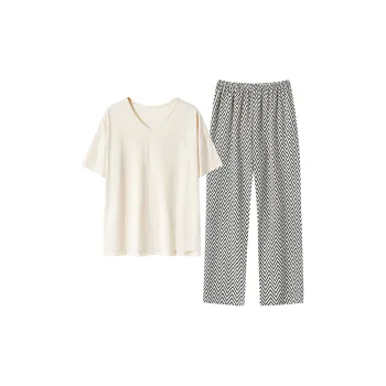 Close-fitting Areas Pajama Set Women's Beige