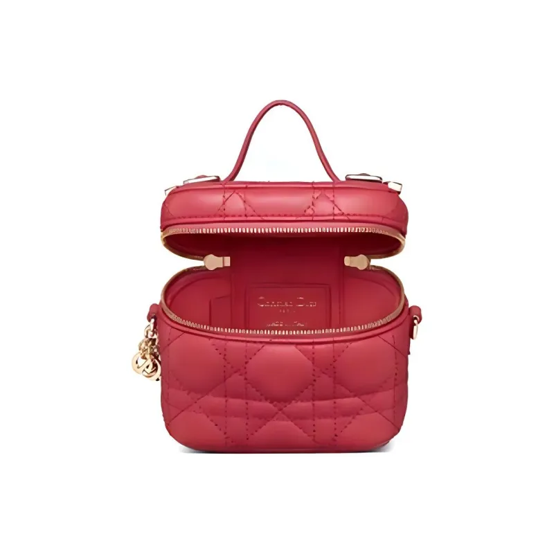 DIOR Lady Dior Lambskin Makeup Bag Women's Berry Pink-2