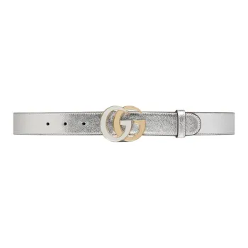 GUCCI Leather Belts Unisex Silver Width 3cm