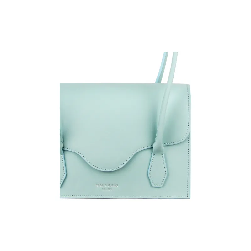 YESE STUDIO Elizabeth Series Cow Leather Shoulder Bag, Handbag Regular Women's Light Blue Green-3