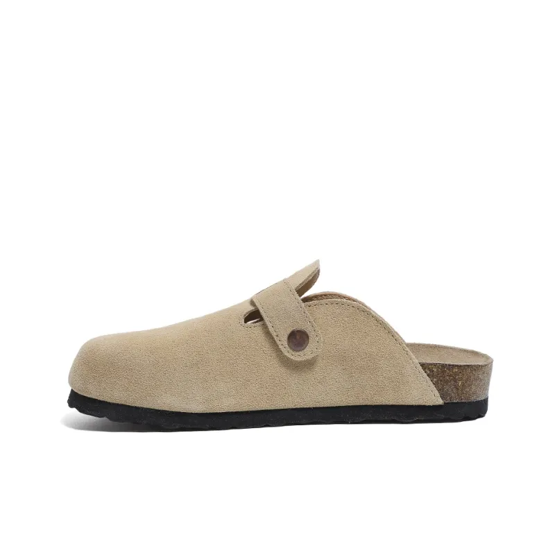 HUANQIU Cork Sole Quiet Odor Resistant Abrasion Resistant Slip Resistant Closed Toe Slippers Women's Khaki-1
