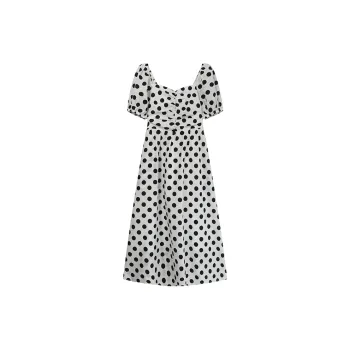Short Sleeved Dresses Women's White Base With Black Dots