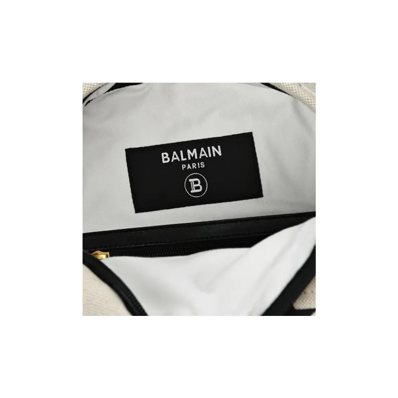 BALMAIN Cotton And Linen Blend Backpack Women's Ecru & Black-5