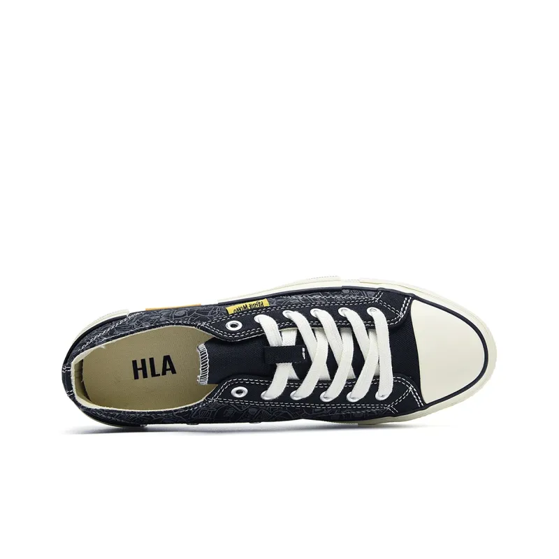 HLA Panda Wowo Series Low Top Canvas Shoes Men's Black-2