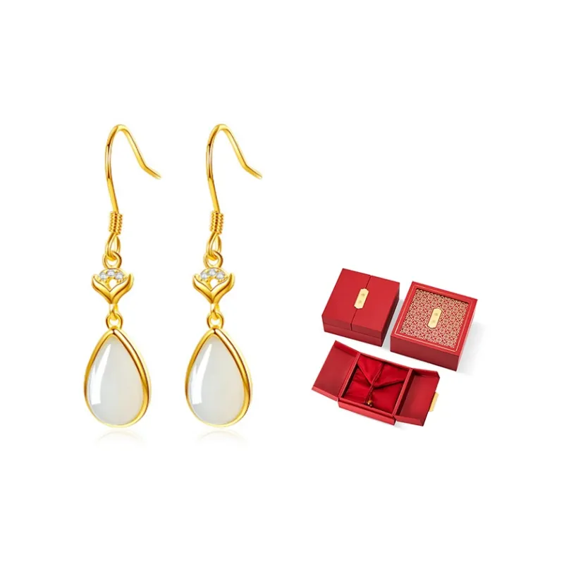 Mom's Gift Hetian Jade Earrings Pale Greenish White Jade Women's-1