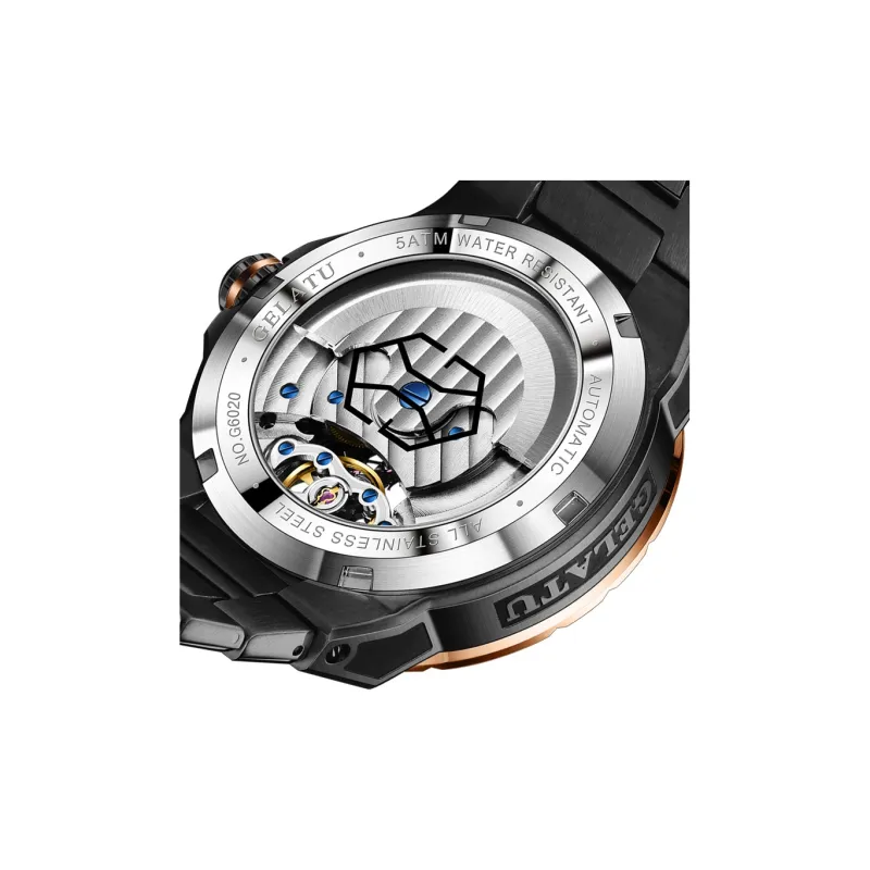 GELATU Mechanical Movement Stainless Steel Watchband Watch Men's Watches Black Dial-7