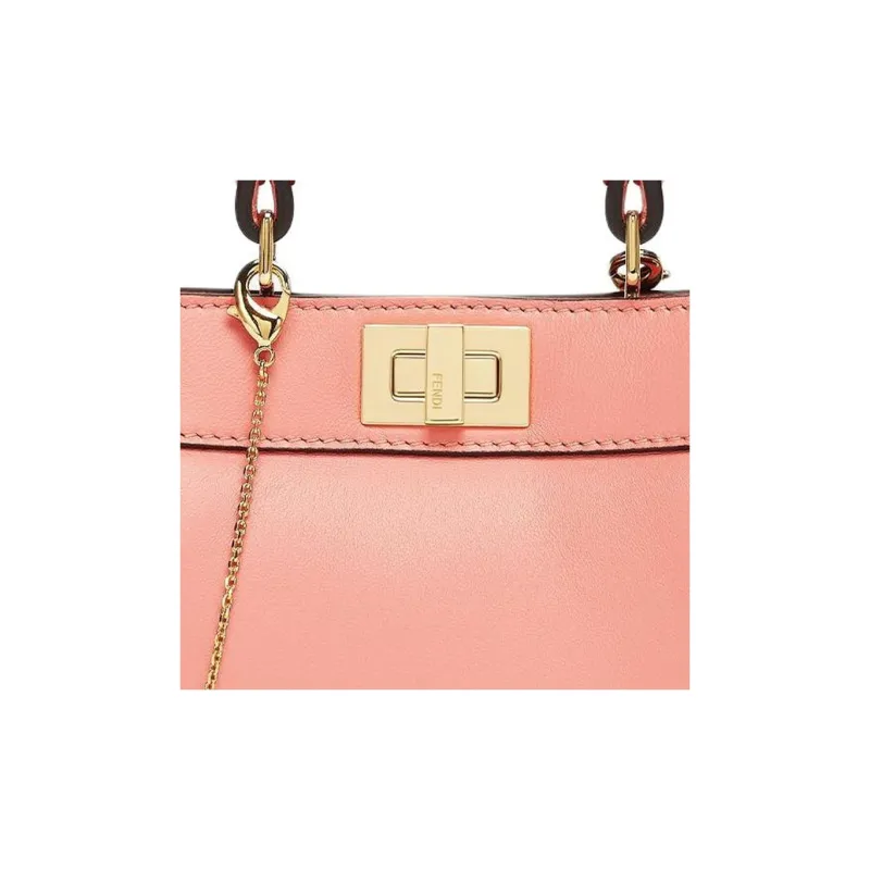 FENDI Peekaboo Nappa Leather One Shoulder Handbags Nano Women's Peach Pink-4